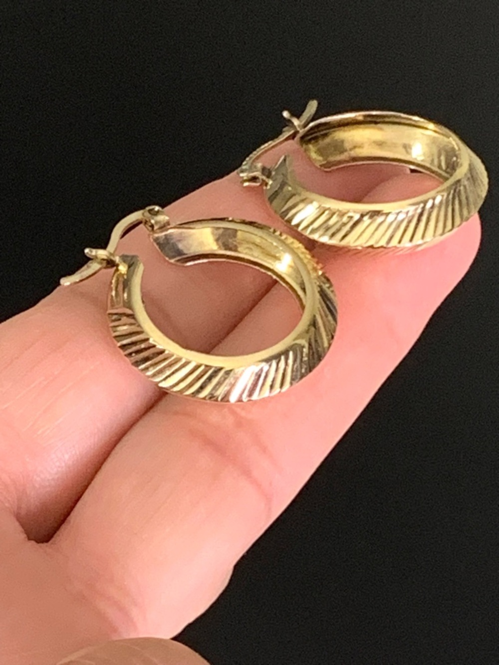 Vintage 24KT Gold Over 925 Sterling Silver Diamond Cut Hoop Earrings